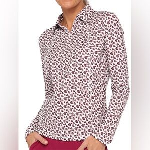 Belyn Key Ladies Glacier Long Sleeve Golf Polo Shirts MAMA MIA Stem Floral Print